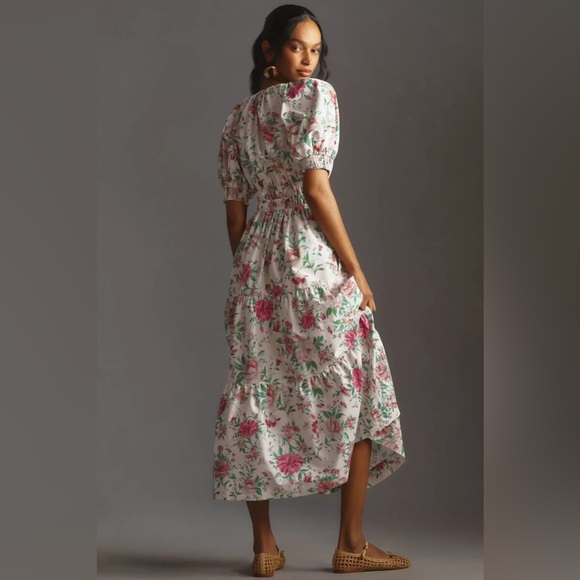 β¨ Anthropologie Somerset Maxi Dress Puff-Sleeve Edition Sz MP - Picture 2 of 5